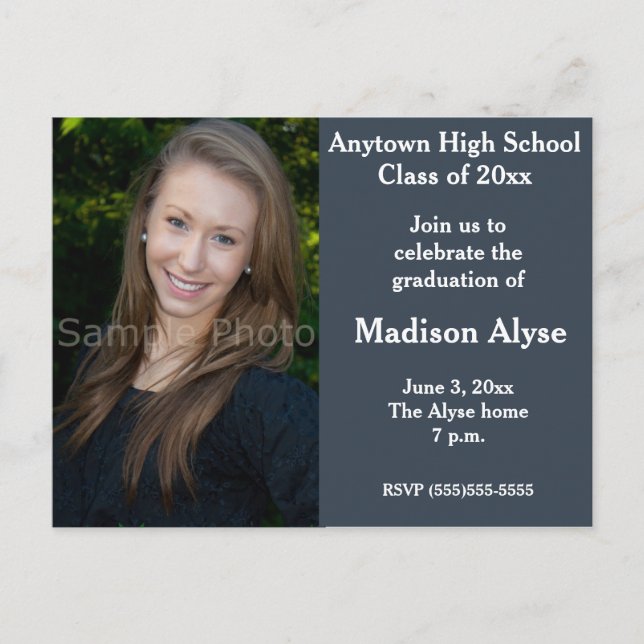 Blue Gray Photo Graduation Invitation Postcard (Front)