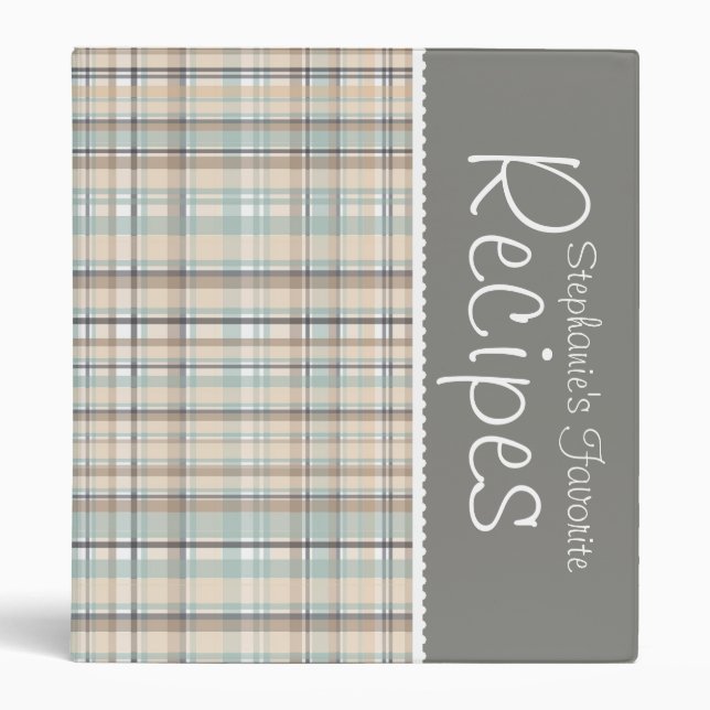 Blue & Gray Picnic Plaid Personalized Recipe Binder (Front)