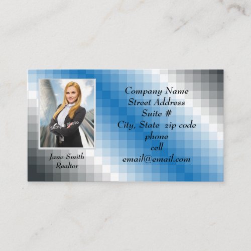 Blue Gray Pixel Photo Business Cards