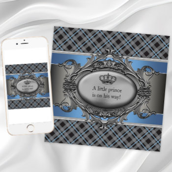 Blue Gray Plaid Baby Shower  Invitation by BabyCentral at Zazzle
