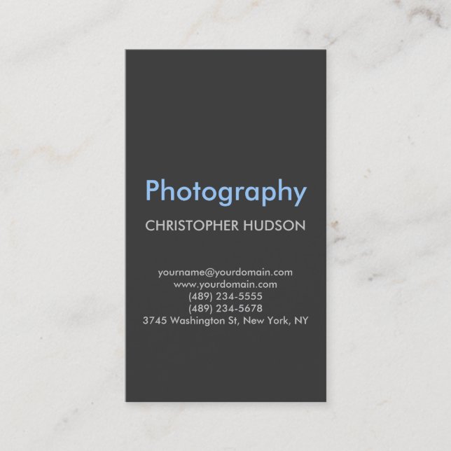 Blue Gray Plain Photography Business Card (Front)