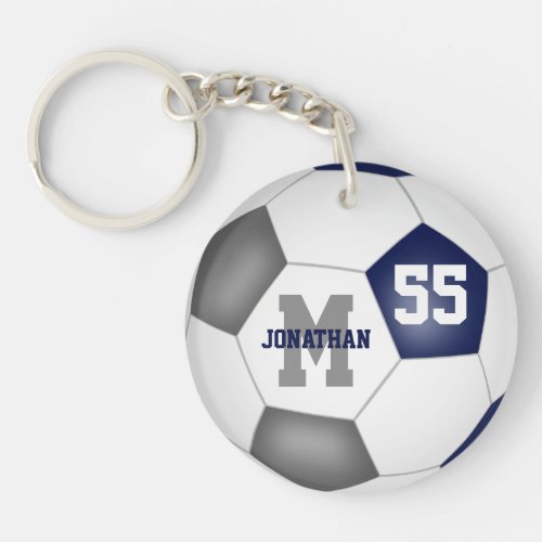 blue gray player name number soccer bag tag keychain
