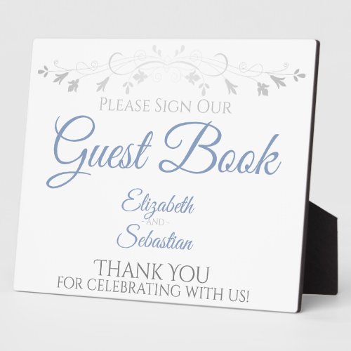 Blue Gray Please Sign our Guest Book Wedding Sign Plaque