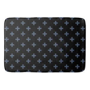 Blue-gray polka crosses on black bath mat