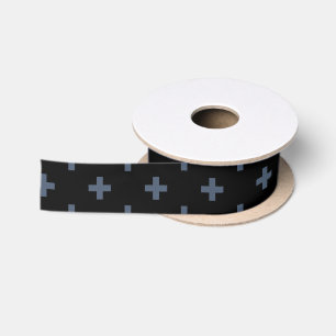 Blue-gray polka crosses on black satin ribbon