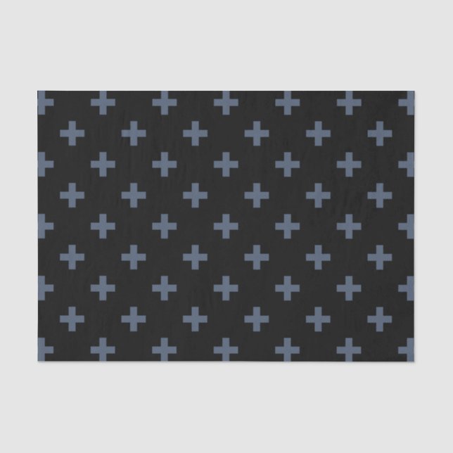 Blue-gray polka crosses on black tissue paper (Front)