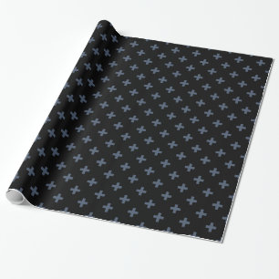 Blue-gray polka crosses on black wrapping paper
