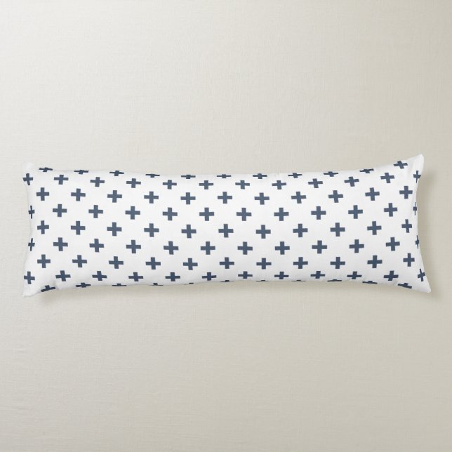 Blue-gray polka crosses on white body pillow (Back)