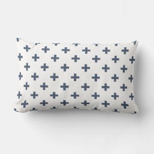 Blue-gray polka crosses on white lumbar pillow