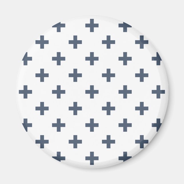 Blue-gray polka crosses on white magnet (Front)