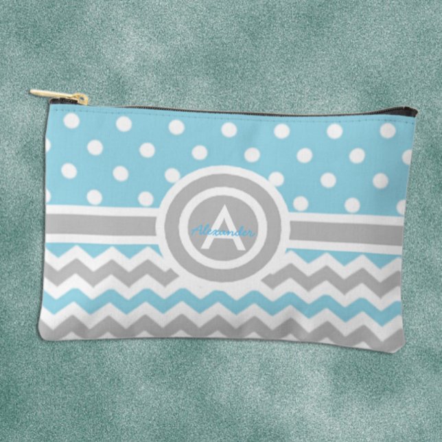 Blue Gray Polka Dot Chevron Accessory Pouch (Creator Uploaded)