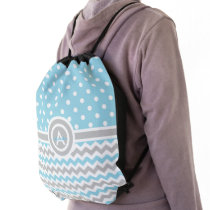 Blue Gray Polka Dot Chevron Drawstring Bag Blue Gray Polka Dot Chevron Drawstring Bag