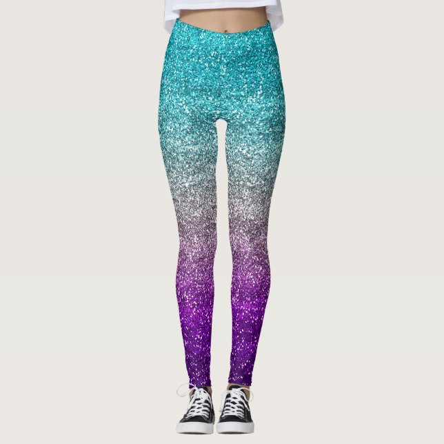 Blue, Gray & Purple Gradient Glitter Leggings (Front)