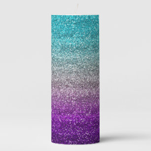 Blue, Gray & Purple Gradient Glitter Pillar Candle