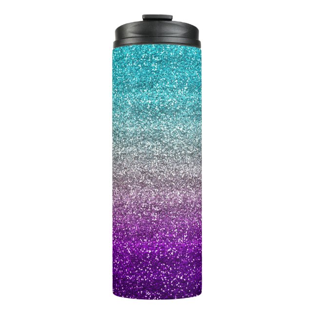 Blue, Gray & Purple Gradient Glitter Thermal Tumbler (Front)