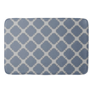 Blue-gray quatrefoil bath mat