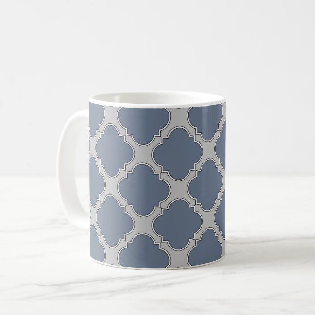 Blue-gray quatrefoil coffee mug (Front Left)