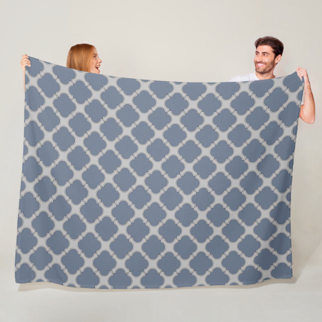 Blue-gray quatrefoil fleece blanket (In Situ)