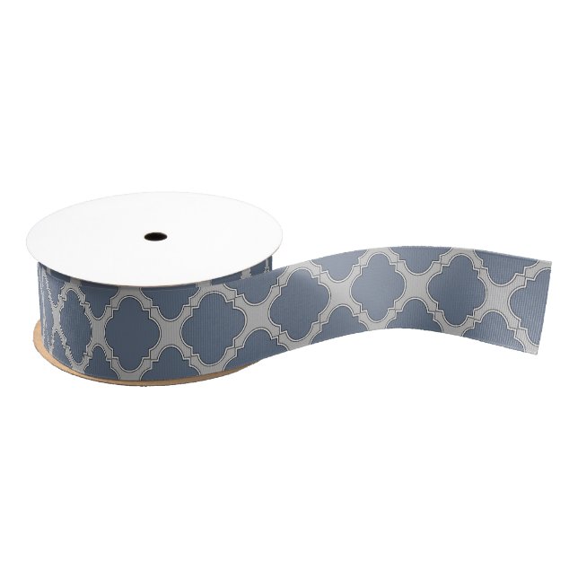 Blue-gray quatrefoil grosgrain ribbon (Spool)