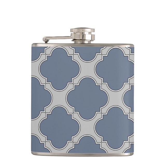 Blue-gray quatrefoil hip flask (Front)