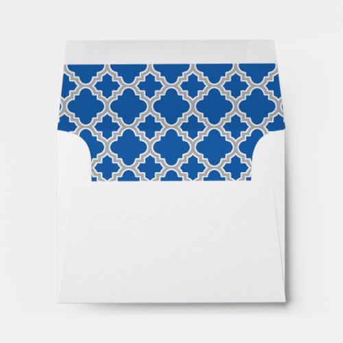 Blue Gray Quatrefoil Pattern Lined Envelope