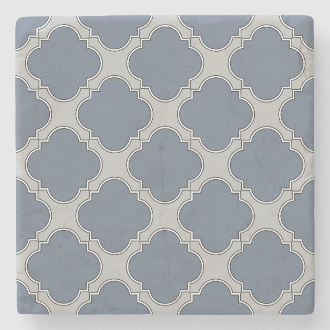 Blue-gray quatrefoil stone coaster (Front)