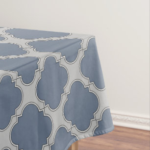 Blue-gray quatrefoil tablecloth