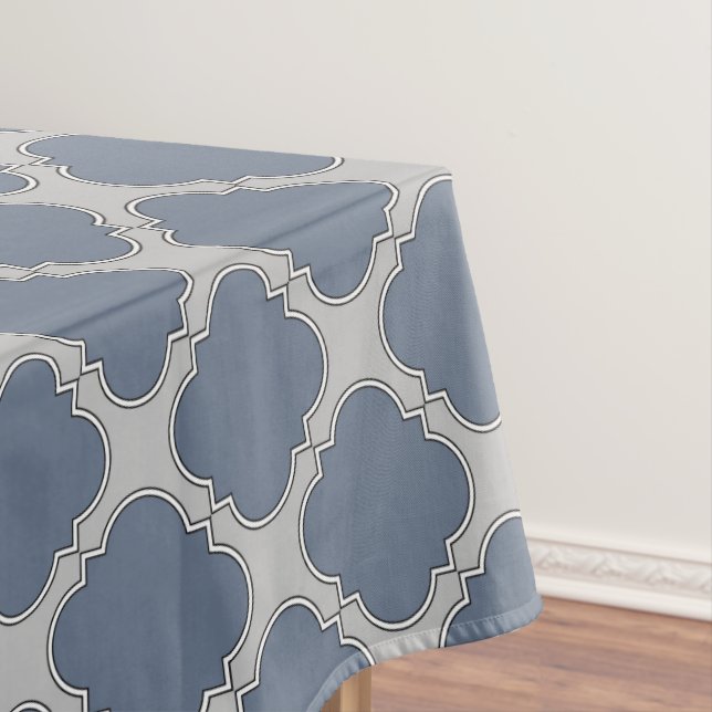 Blue-gray quatrefoil tablecloth (In Situ)