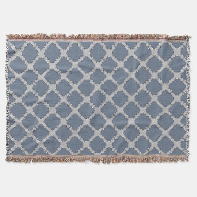 Blue-gray quatrefoil throw blanket (Front)