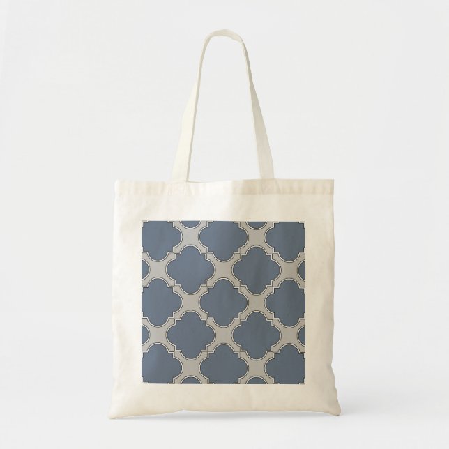 Blue-gray quatrefoil tote bag (Front)