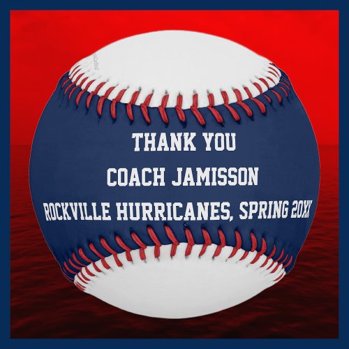 Blue Gray Red Thank You to Coach Minimalist Simple Baseball