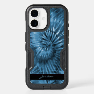 Blue Gray Retro Tie Dye with Name iPhone 16 Case