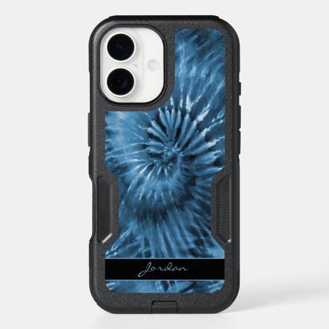 Blue Gray Retro Tie Dye with Name Otterbox iPhone Case (Back)