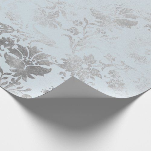 Blue Gray Roses Floral Cottage Grungy Damask Wrapping Paper