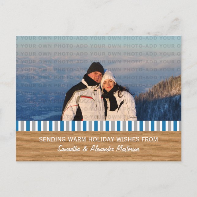 Blue/Gray Rustic Stripes Photo Postcard (Front)