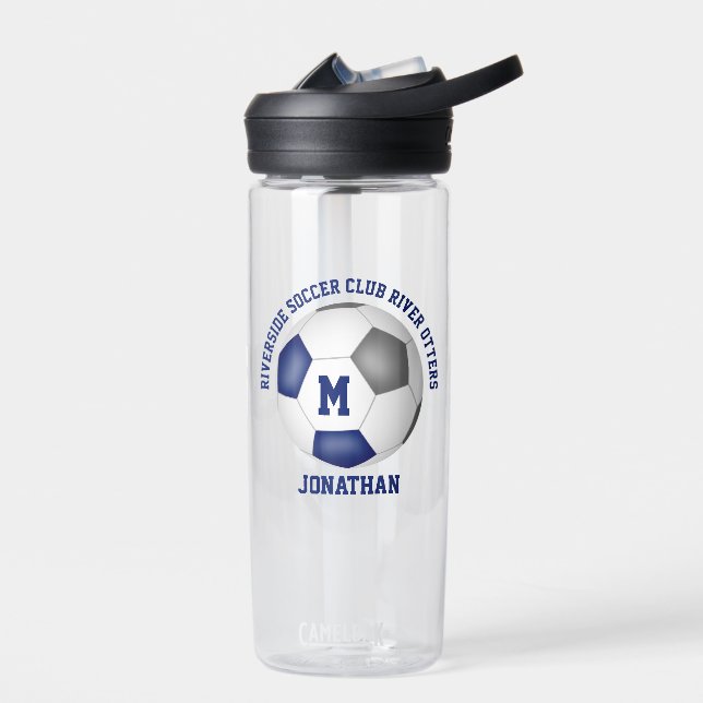 Blue gray school club team colors custom soccer  water bottle (Left)