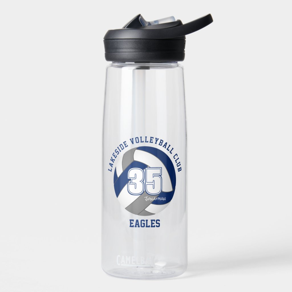 blue gray school club team colors volleyball water bottle