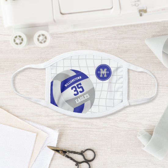 blue gray school club team name volleyball face mask