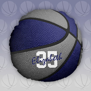 blue gray school colors girls boys basketball room round pillow