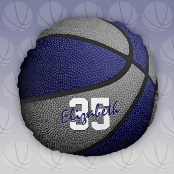 Blue Gray School Colors Girls Boys Basketball Room Round Pillow by katz_d_zynes at Zazzle