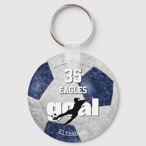 blue gray school colors team spirit girls soccer keychain