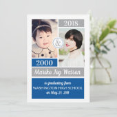 Blue Gray School Colors Then and Now Graduation Invitation (Standing Front)