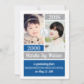 Blue Gray School Colors Then and Now Graduation Invitation (Front)