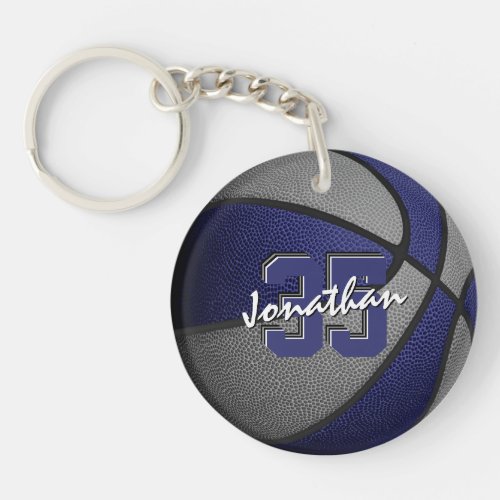 blue gray school team colors basketball keychain