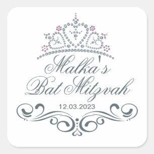 Blue gray scrolls, Tiara Bat Mitzvah Logo Square Sticker
