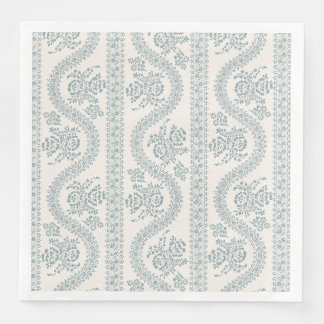 Blue Gray Serpentine Floral, Cream Paper Dinner Napkins