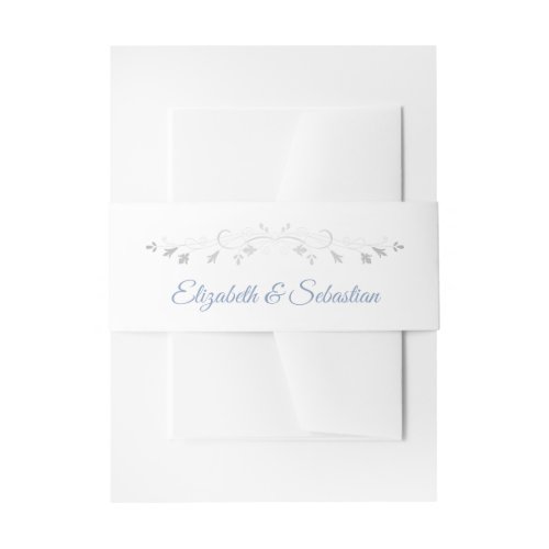 Blue Gray Silver Flourish Elegant Wedding Invitation Belly Band