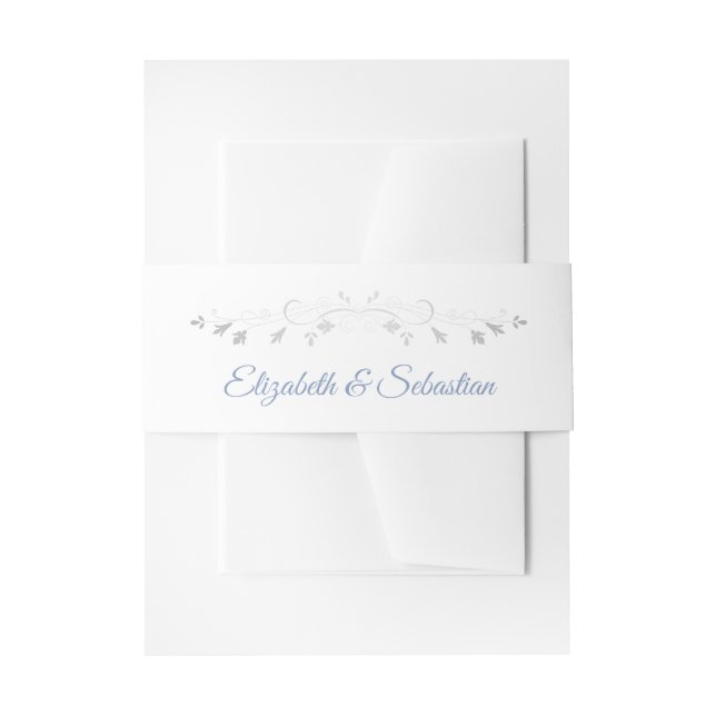 Blue Gray Silver Flourish Elegant Wedding Invitation Belly Band (Front Example)