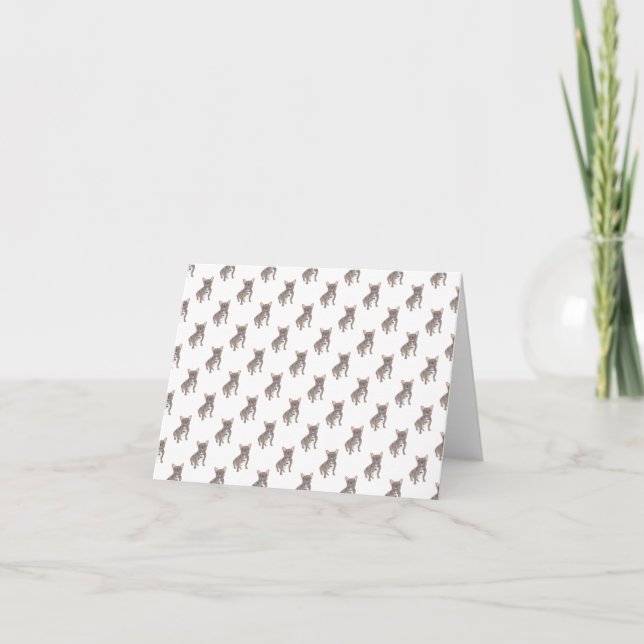 Blue Gray Silver Frenchie Note Card (Front)