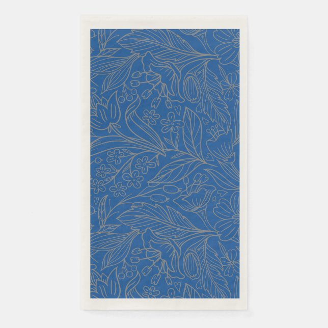 Blue Gray Silver Modern Floral Napkin (Front)